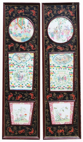 2 Chinese Famille Rose Inset Porcelain Wall Panels