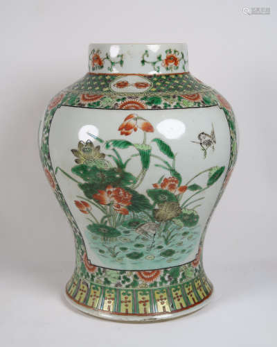 Chinese Famille Verte 'Birds & Flowers' Porcelain Vase