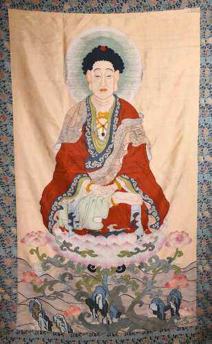 Chinese Silk Kesi Woven Panel Depicting Amitabha Buddha