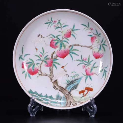 Famille Rose 'Peaches' Porcelain Plate With Mark