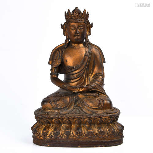 Gilt Bronze Figure Of Crowned Amitayus Buddha