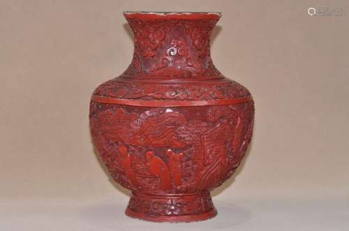 Chinese Carved Red Cinnabar Lacquered Vase