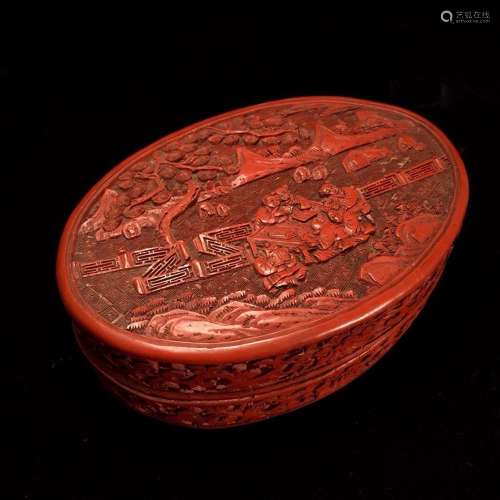 Chinese Carved Red Cinnabar Lacquered Box and Cover