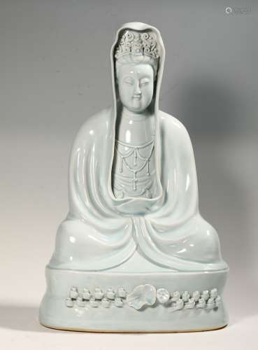 Large Yuan Celadon-Glazed Porcelain Guanyin Figure