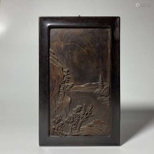 Carved Qing Dyn. 'Landscape' Zitian Wood Panel
