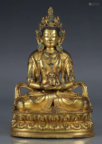 Gilt Bronze Figure Of Amitayus Buddha