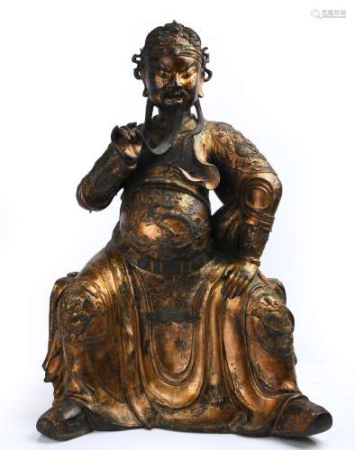 A Large Finely Casted Gilt Bronze Figure Of Guandi