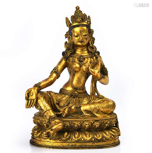 Gilt Bronze Turquoise-Inlaid Figure Of Green Tara