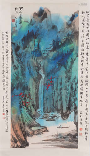 Chinese Color Painting Hanging Scroll Of Landscape