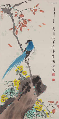 Chinese Painting Hanging Scroll Of Flowers And Bird