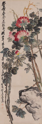 Chinese Hanging Scroll Painting Of Flowers