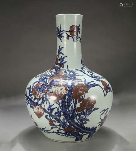 Chinese Blue White Underglaze Red Globular Shape Vase