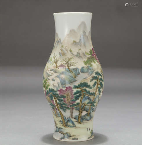 Chinese Famille Rose Landscape Porcelain Guanyin Vase