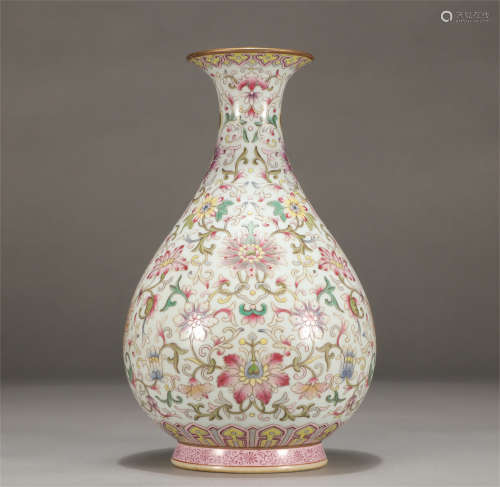 Chinese Famille Rose Flower Pattern Porcelain Yuhuchun Vase