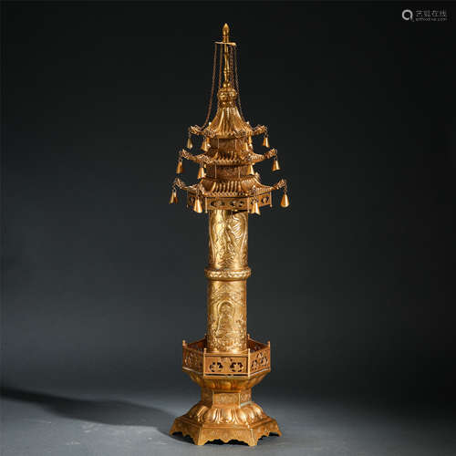 Chinese Gilt Bronze Buddhist Pagoda