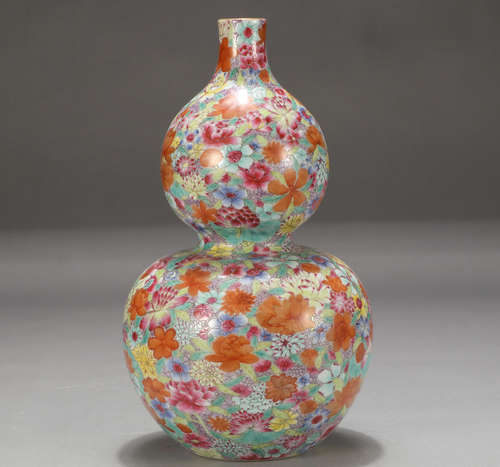 Chinese Famille Rose Flowers Gourd Shape Vase