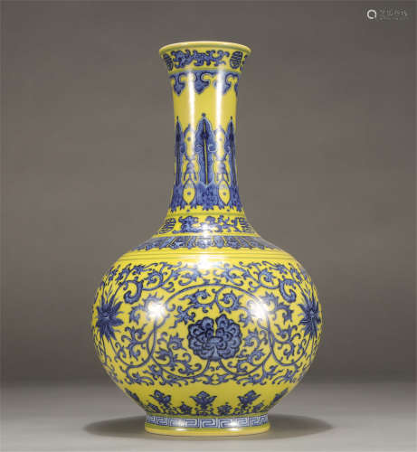 Chinese Blue White Yellow Ground Lotus Pattern Vase