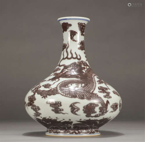 Chinese Underglaze Red Dragon Pattern Gallbladder Shape Vase