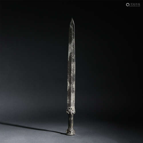 Chinese Bronze Carved Mythical Pattern Handle Sword