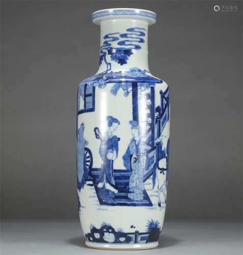 Blue White Figure Story Chinese-Staff-Shaped Porcelain Vase