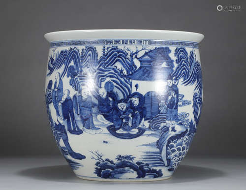 Chinese Blue White Porcelain Figure Story Vat