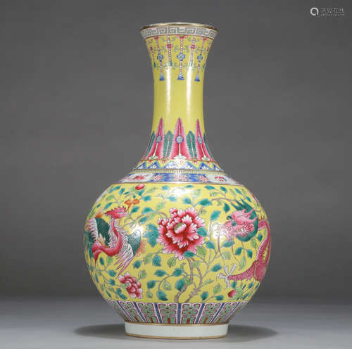 Chinese Famille Rose Dragon And Phoenix Pattern Porcelain Vase