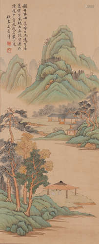 Chinese Painting Hanging Scroll Of Elegant Scholars And Landscape