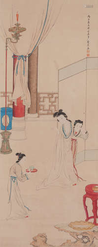 Chinese Painting Hanging Scroll Of Ladies And Story