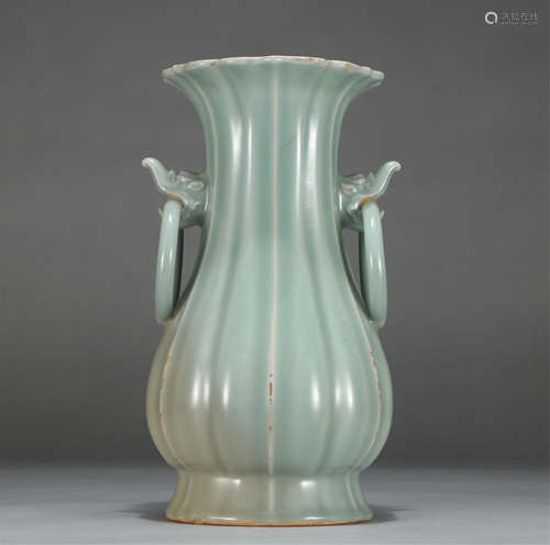 Chinese Longquan Ware Double Handle Diamond Shape Vase