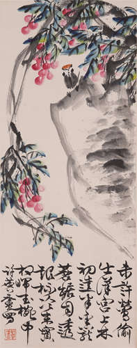 Chinese Painting Hanging Scroll Of Flower And Bird With Inscription