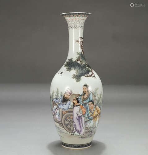 Chinese Famille Rose Figure Story Porcelain Guanyin Vase