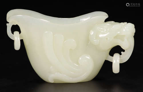 HETIAN JADE CUP CARVED WITH BEAST