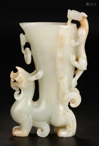 HETIAN JADE CUP CARVED WITH BEAST