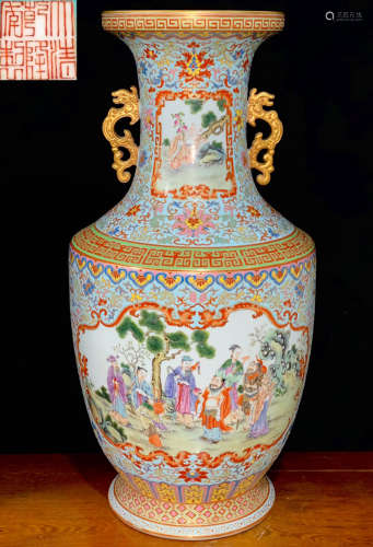 DAQINGQIANLONGNIANZHI MARK ENAMELED GLAZE VASE