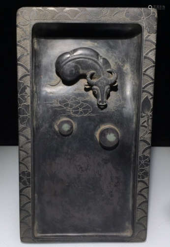 INK SLAB CARVED WITH COW