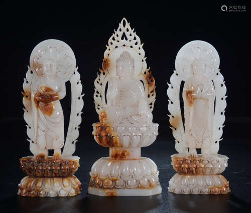 SET OF ANTIQUE JADE BUDDHA STATUE