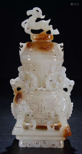 ANTIQUE JADE CONTAINER CARVED WITH BEAST PATTERN