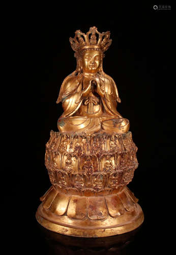 A GILT BRONZE GUANYIN STATUE