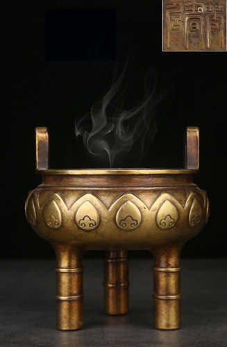 QINSHULV MARK GILT BRONZE CENSER