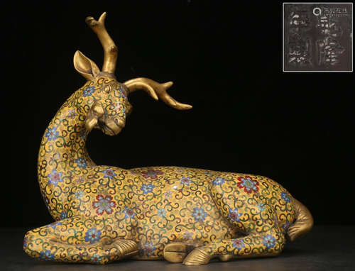 A QIANLONG MARK GILT BRONZE CLOISONNE ORNAMENT