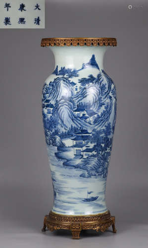 A KANGXI MARK BLUE&WHITE GLAZE WITH COPPER VASE