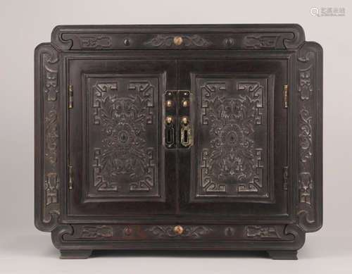 ZITAN WOOD CABINET CARVED WITH FLOWER PATTERN