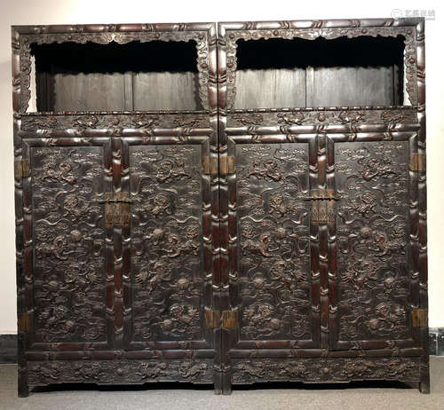 ZITAN WOOD CABINET CARVED WITH LIONS