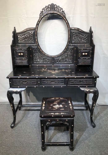 ZITAN WOOD DRESSING TABLE&CHAIR EMBEDDED WITH CONCH