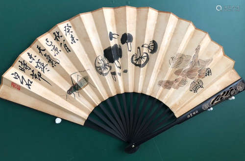 QIBAISHI MARK INSECT PATTERN PAINTING FAN