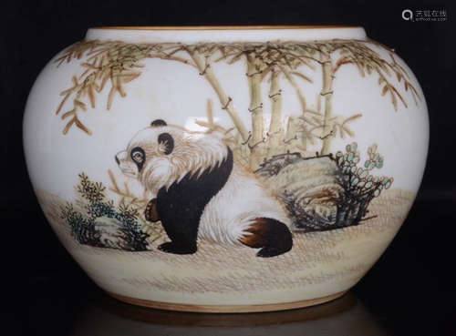 FAMILLE ROSE GLAZE BRUSH WASHER PAINTED WITH PANDA