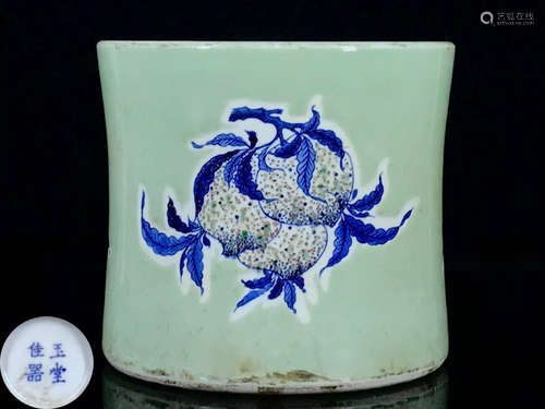 YUTANGJIAQI MARK BLUE&GREEN GLAZE BRUSH POT