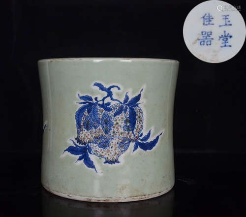 YUTANGJIAQI MARK BLUE&GREEN GLAZE BRUSH POT