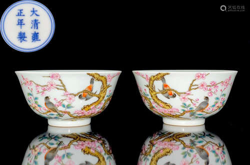 DAQINGYONGZHENGNIANZHI MARK FAMILLE ROSE GLAZE BOWL PAIR