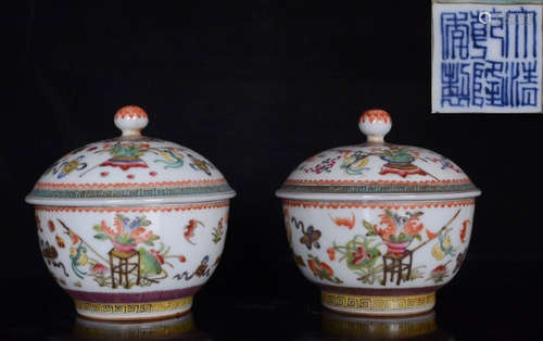 DAQINGQIANLONGNIANZHI MARK ENAMELED GLAZE BOWL PAIR